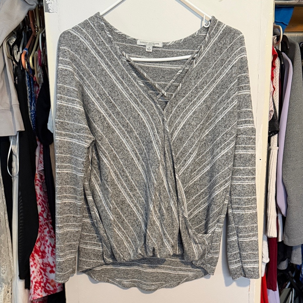 Green Envelope Gray Striped Top